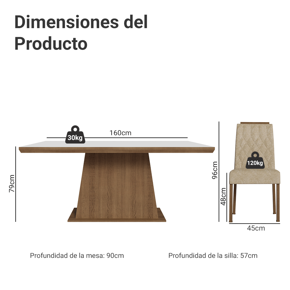 Juego de Comedor con Tapa de Madera 6 Sillas Marrón/Blanco/Imperial Assis Madesa