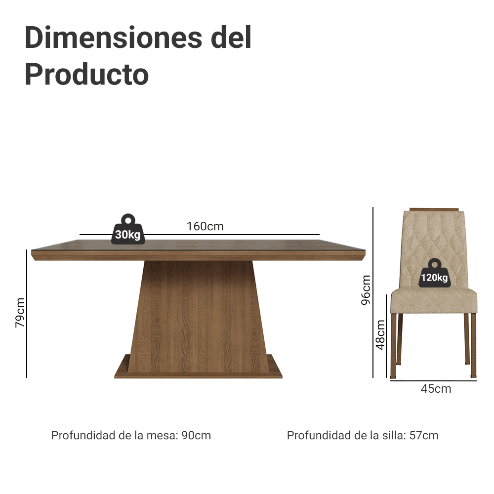 Juego de Comedor Tapa con Vidrio 6 Sillas Marrón/Imperial Colmar Madesa
