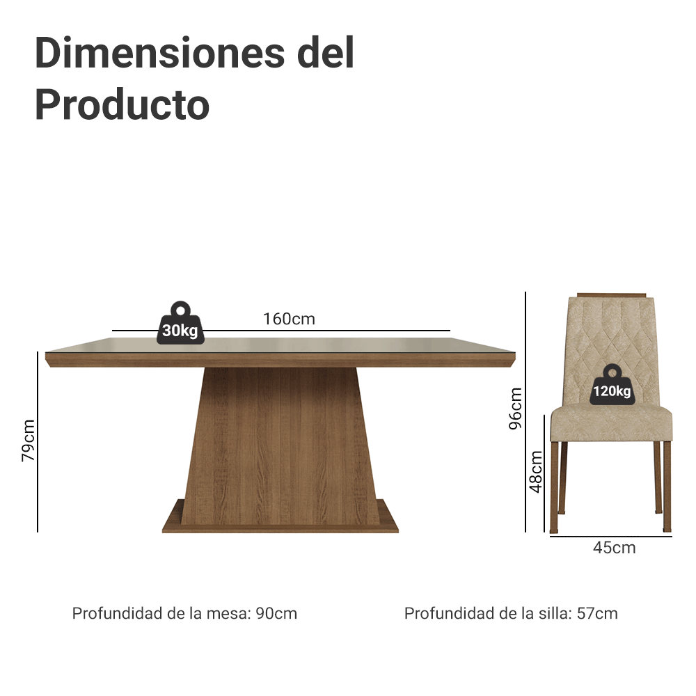 Juego de Comedor Tapa con Vidrio 6 Sillas Marrón/Crema/Imperial Colmar Madesa