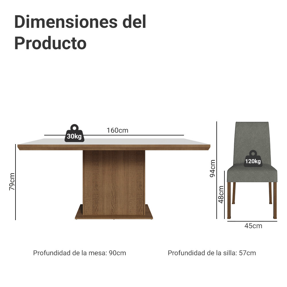 Juego de Comedor con Tapa de Madera 6 Sillas Marrón/Blanco/Silver Grasse Madesa