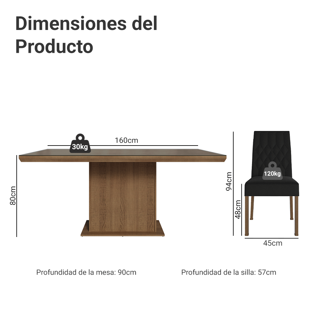 Juego de Comedor Tapa con Vidrio 6 Sillas Marrón/Oxford Dinan Madesa
