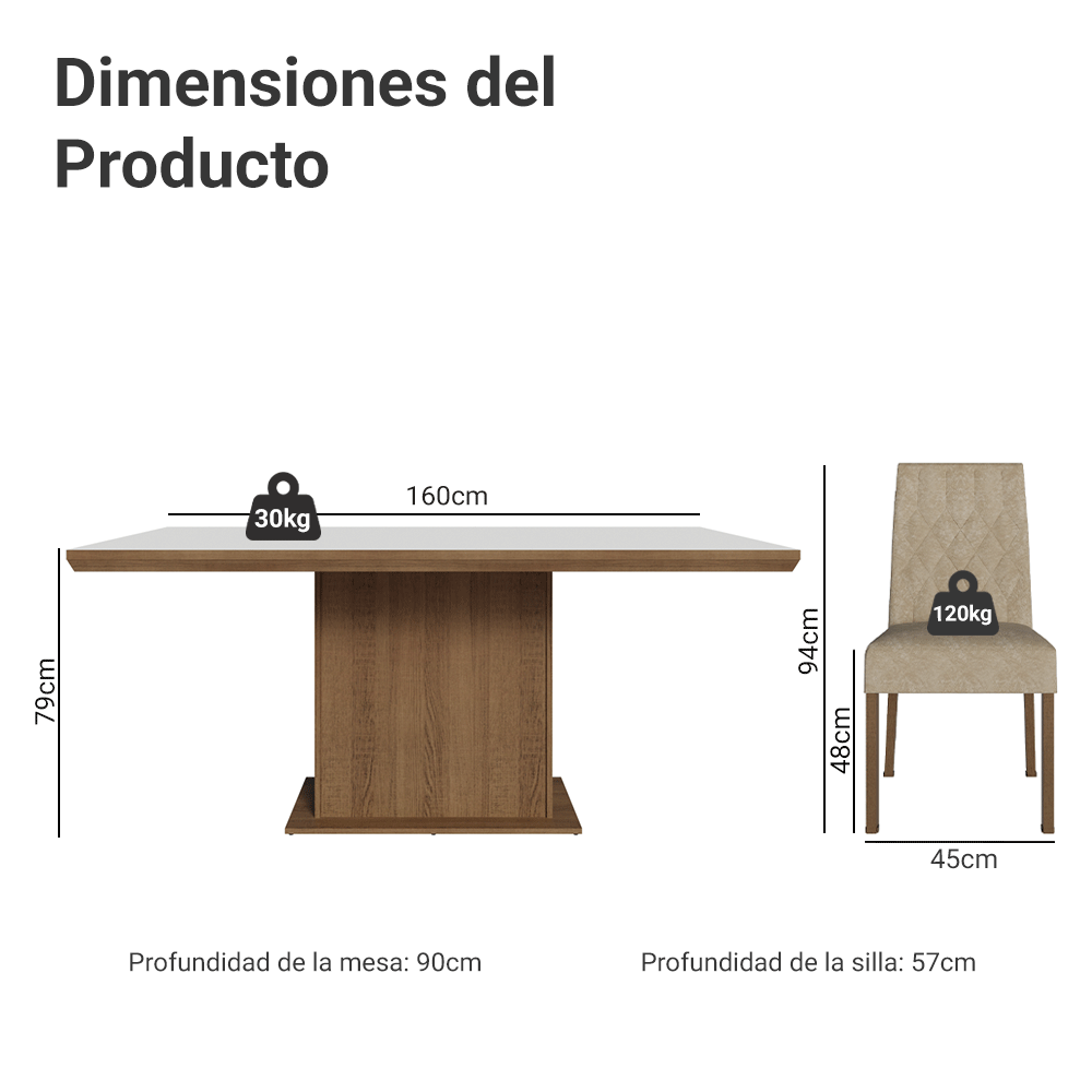 Juego de Comedor con Tapa de Madera 6 Sillas Marrón/Blanco/Imperial Luso Madesa