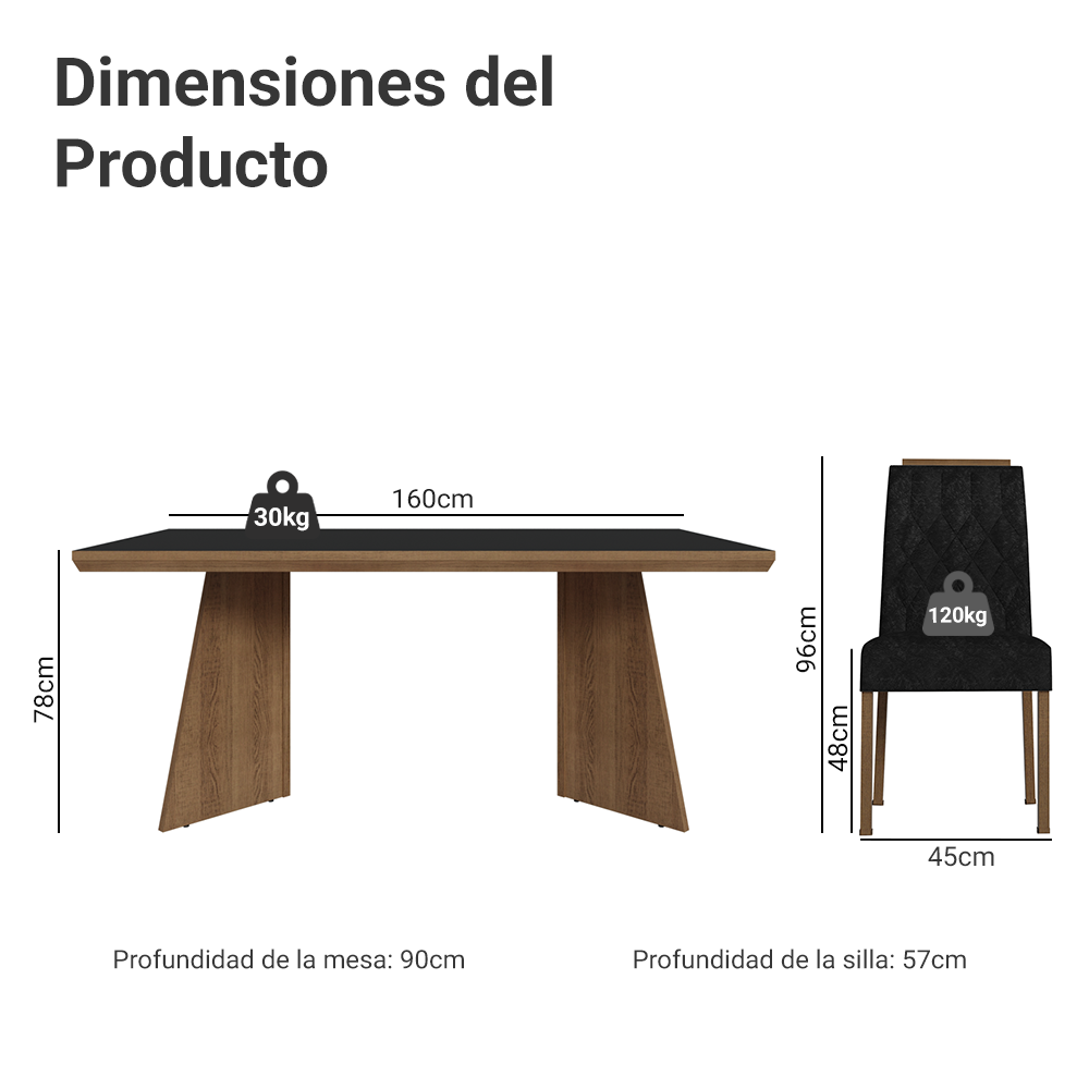 Juego de Comedor con Tapa de Madera 6 Sillas Marrón/Negro/Oxford Sarlat Madesa