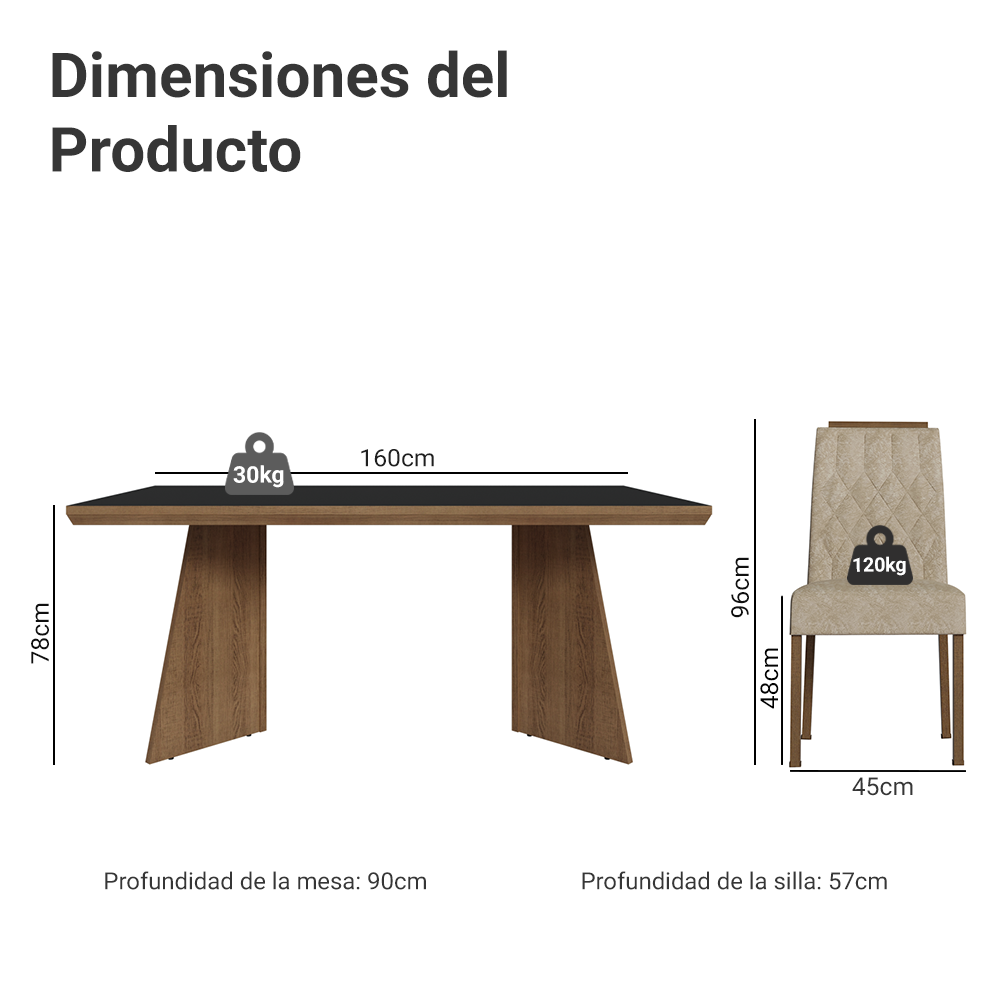 Juego de Comedor con Tapa de Madera 6 Sillas Marrón/Negro/Imperial Sarlat Madesa