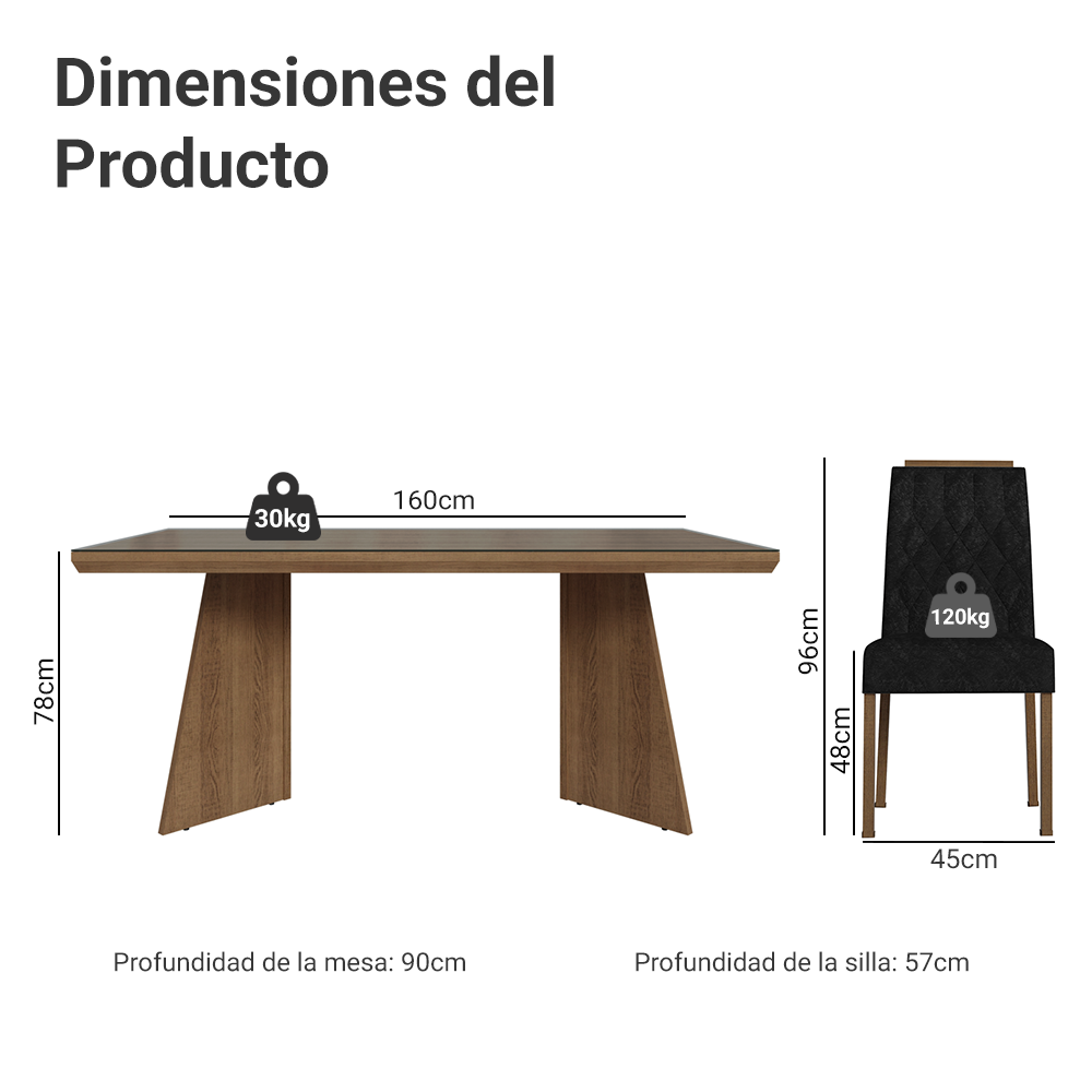 Juego de Comedor Tapa con Vidrio 6 Sillas Marrón/Oxford Pienza Madesa