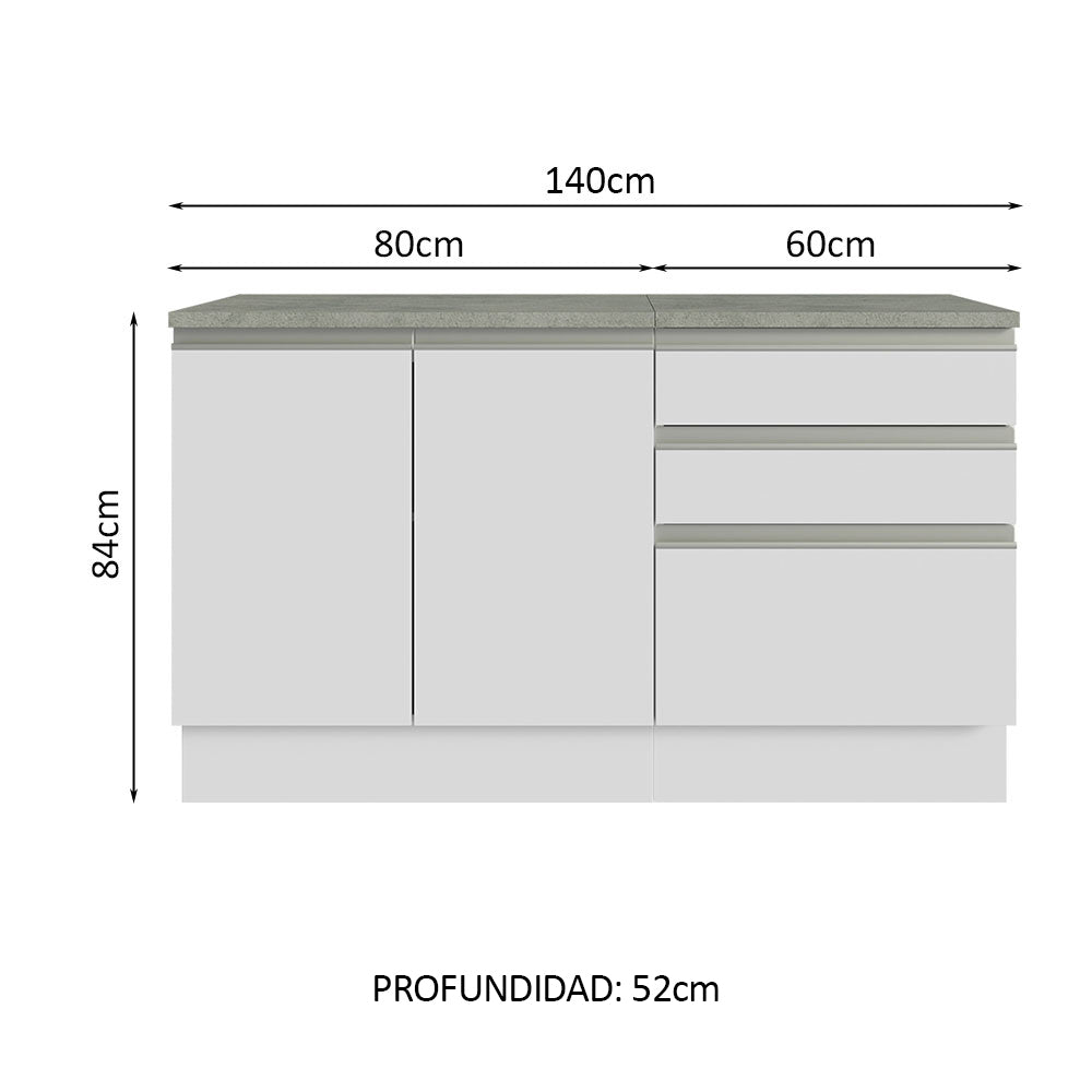 Bajo Mesada para Baño 140cm 2 Puetas 3 Cajones Blanco Madesa
