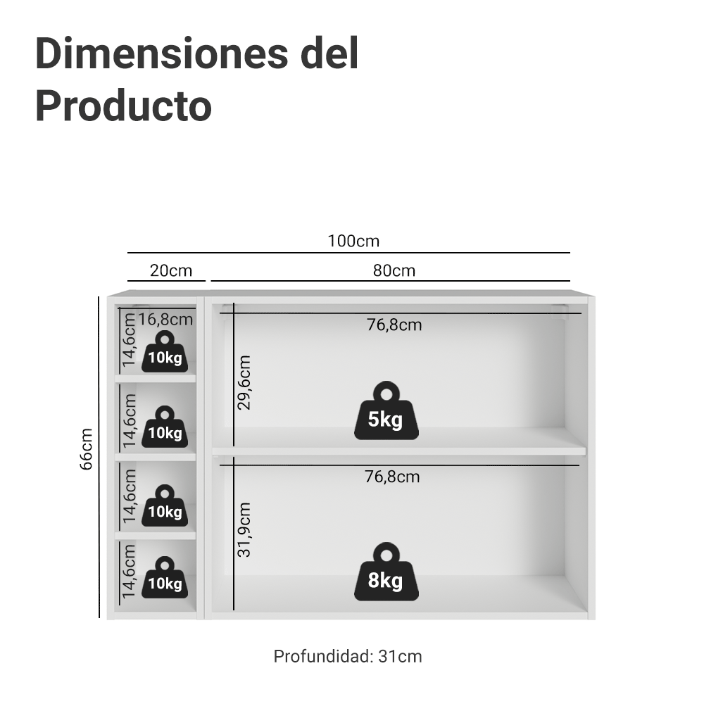 Aparador Vajillero con Bodega para botellas 100cm 2 Puertas Blanco Vik 16