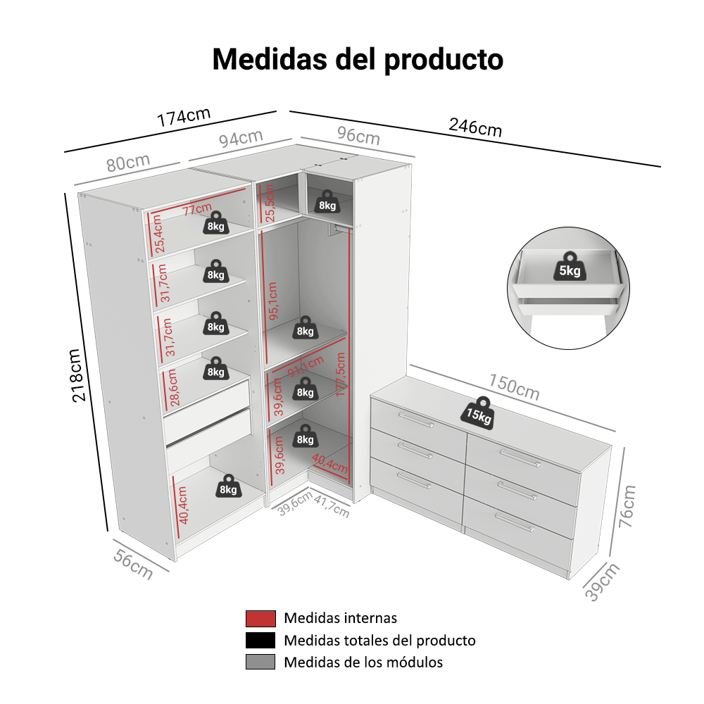 Conjunto de Dormitorio Madesa Neo con 2 Placard con Espejos y 1 Cómoda para TV Blanco