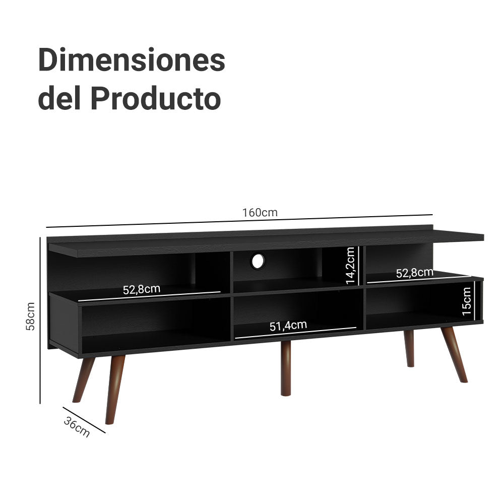 Rack para TV hasta 65 Pulgadas con patas Retro Negro Londres Madesa