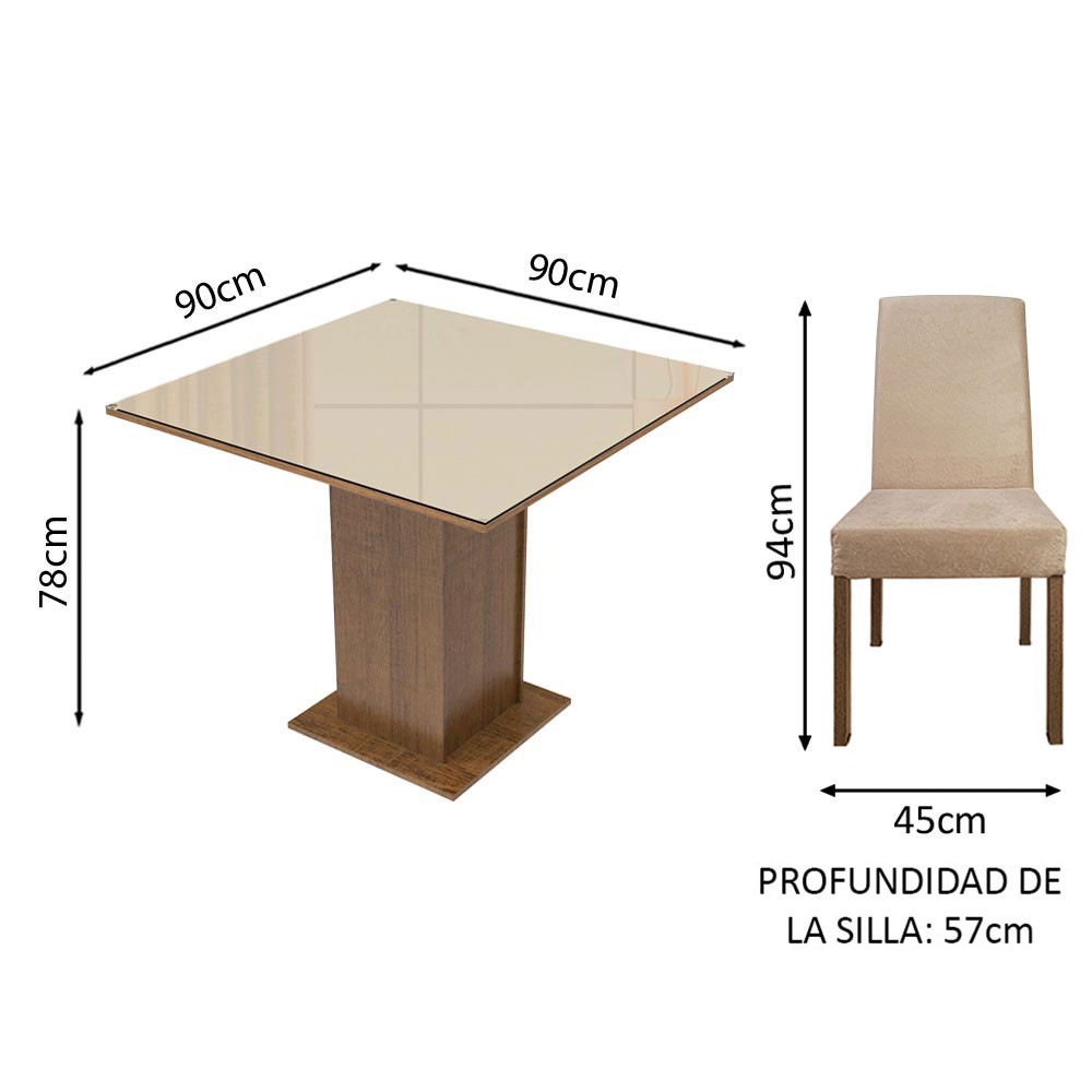 Juego de Comedor con Tapa de Madera y Vidrio 4 Sillas Marrón/Crema/Imperial Nevada