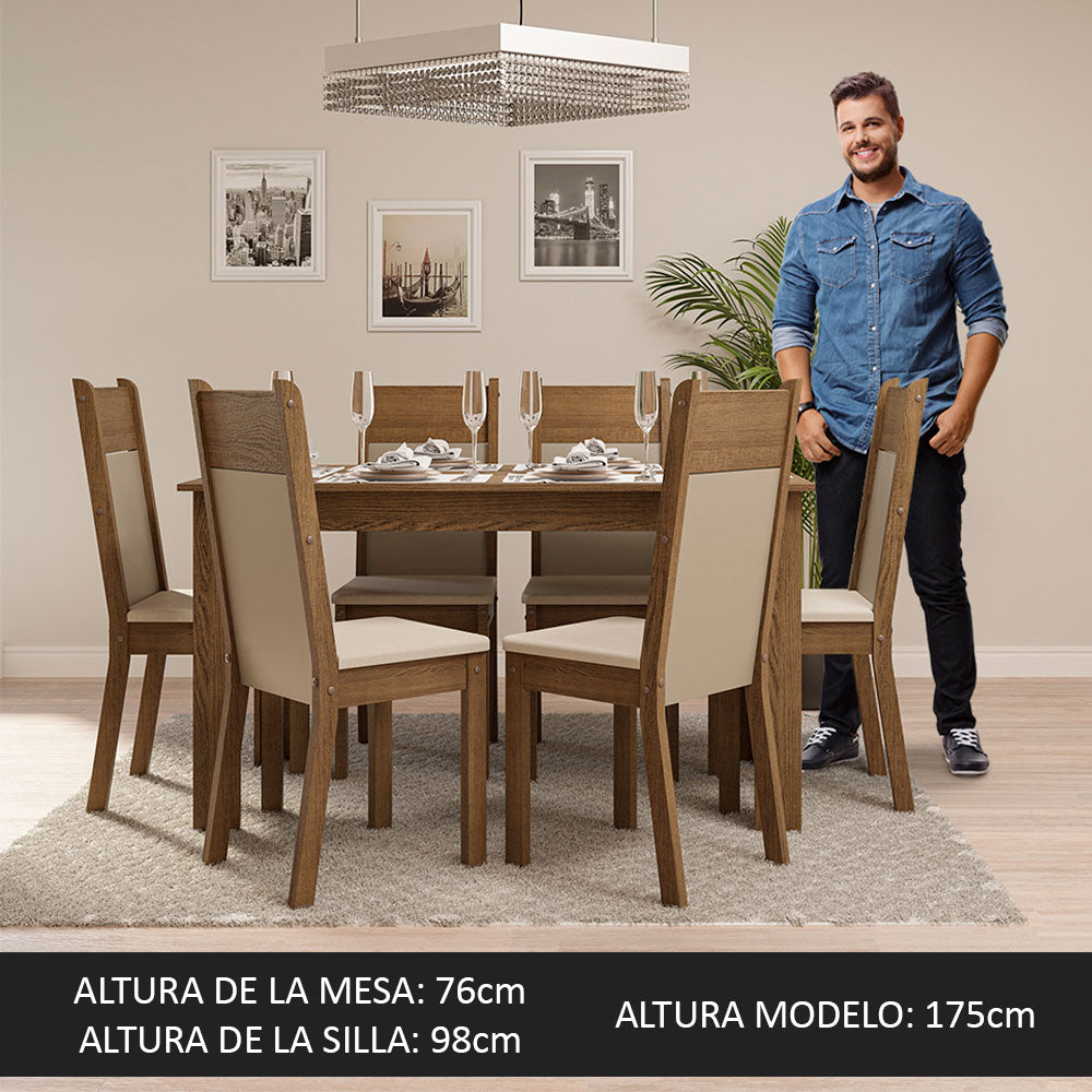 Juego de Comedor Jaíne Con 6 Sillas Marrón/Crema
