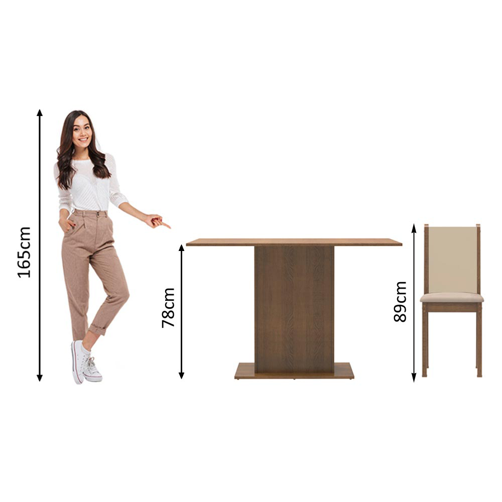 Juego de Comedor Talita Con 4 Sillas Marrón/Crema