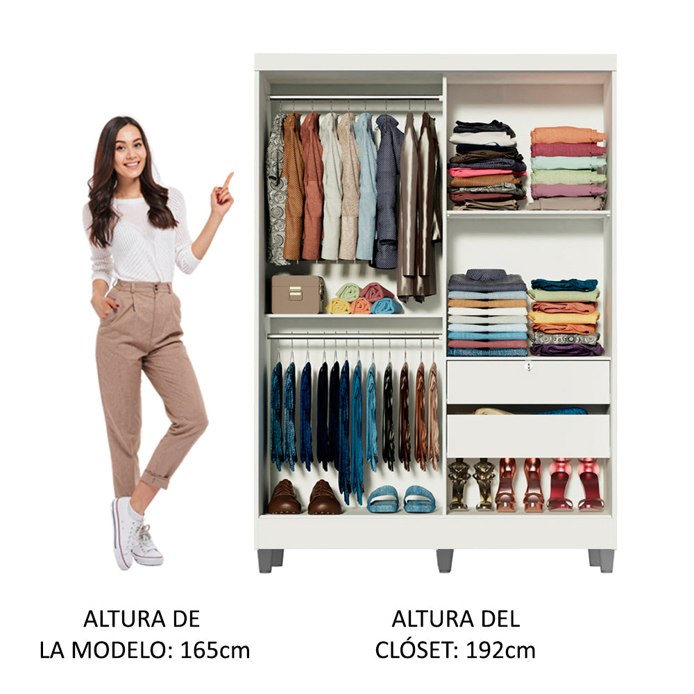 Placard Soltero Luke 2 Puertas Corredizas Espejo con Patas Blanco