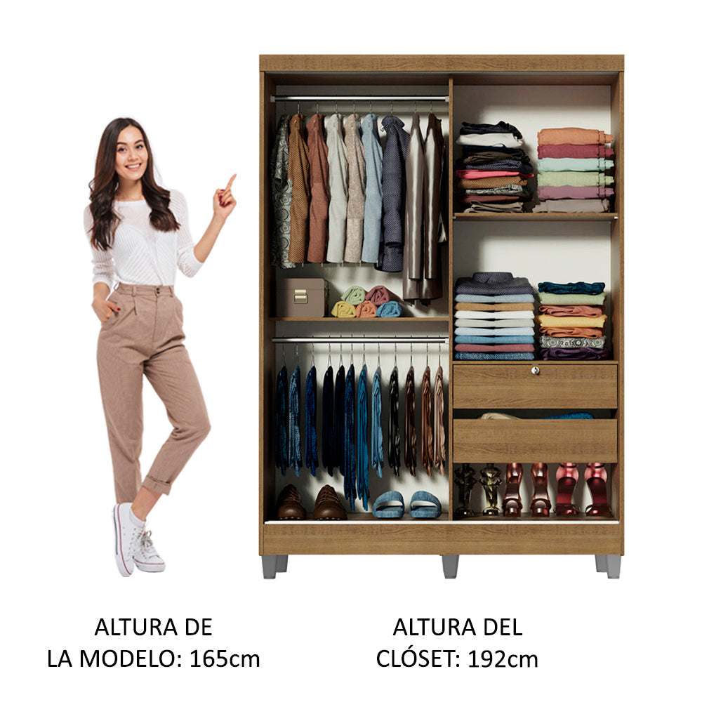 Placard Soltero Luke 2 Puertas Corredizas Espejo con Patas - Marrón