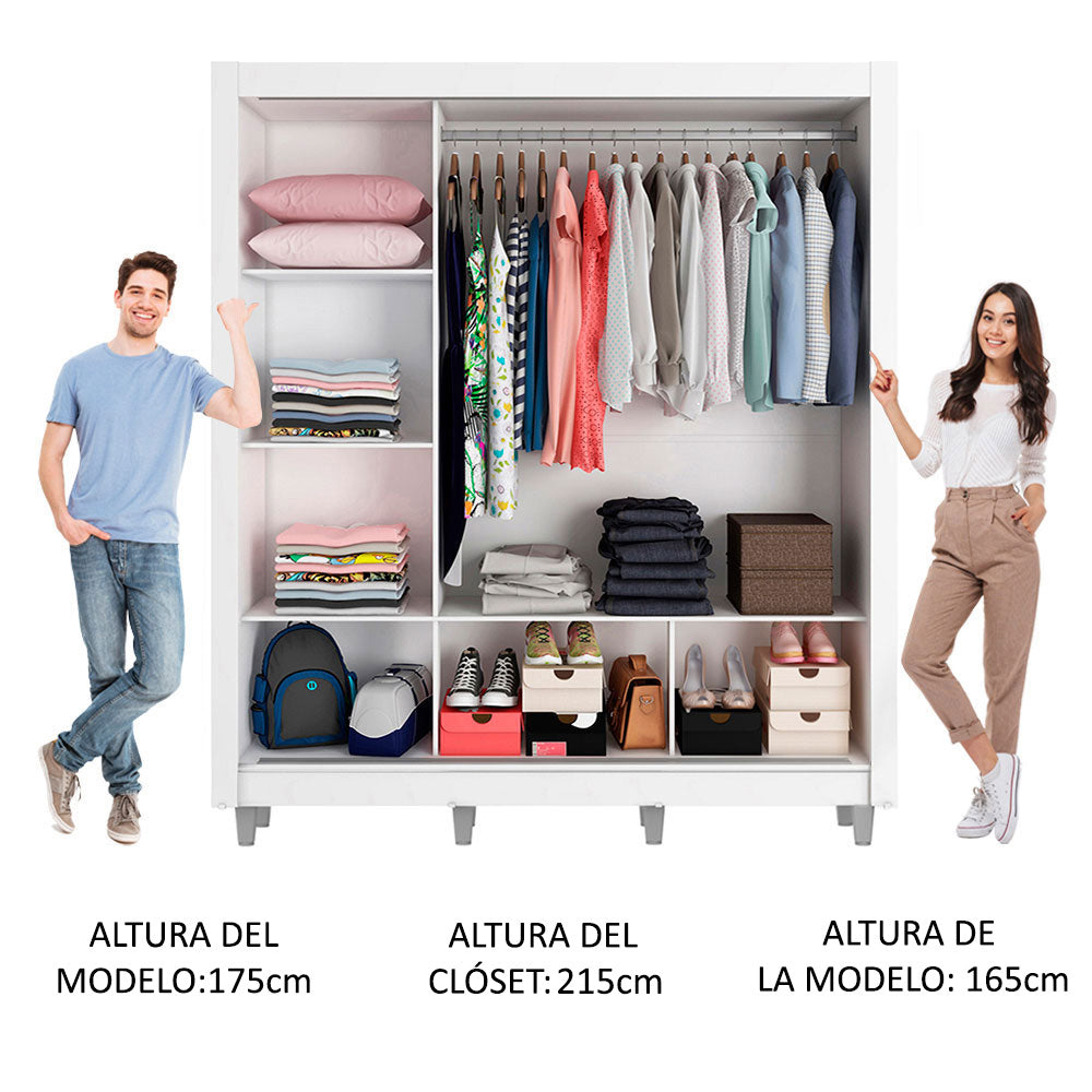 Placard Matrimonial Mónaco 3 Puertas Corredizas con Espejo con Patas Blanco