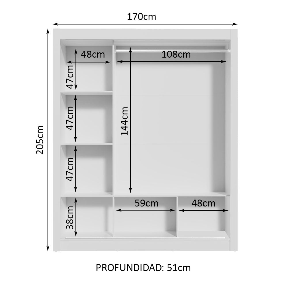 Placard Matrimonial Monaco 3 Puertas Corredizas 2 con Espejo - Blanco/Marrón