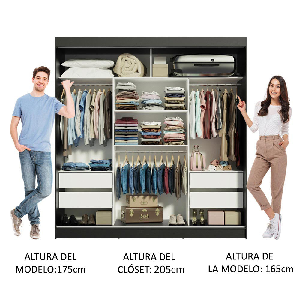 Placard Matrimonial Reno 3 Puertas Corredizas con Espejo Negro/Marrón