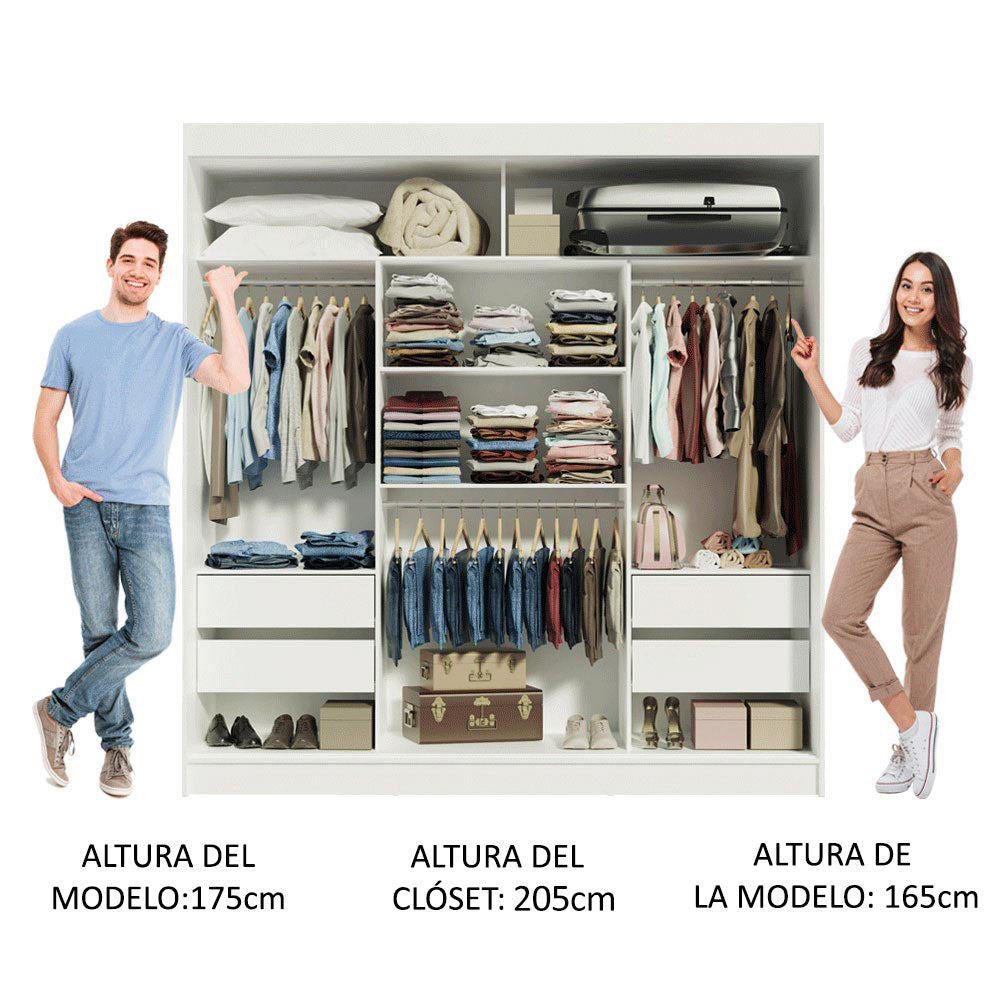 Placard Ropero Matrimonial Madesa Reno 3 Puertas Corredizas Blanco/Gris