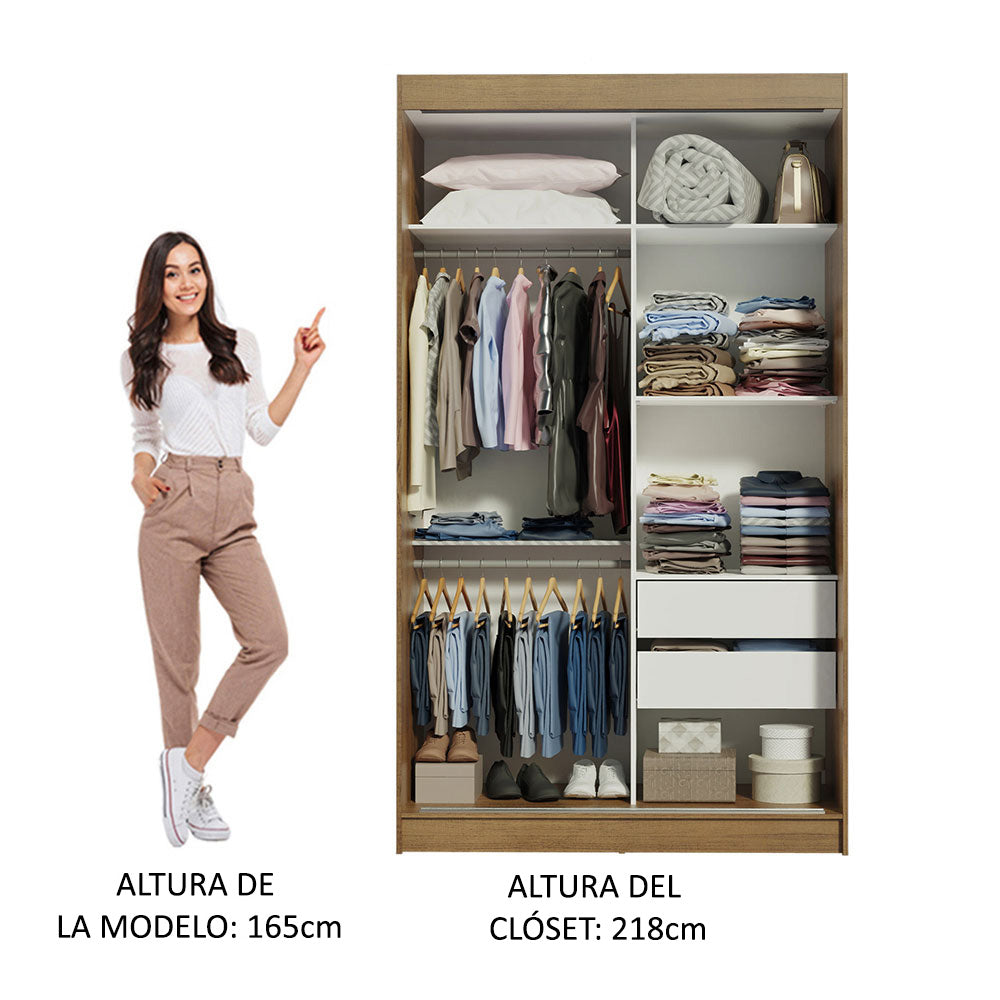 Placard Ropero Solteiro Madesa Tokio 2 Puertas Corredizas con Espejo 2 Cajones Marrón