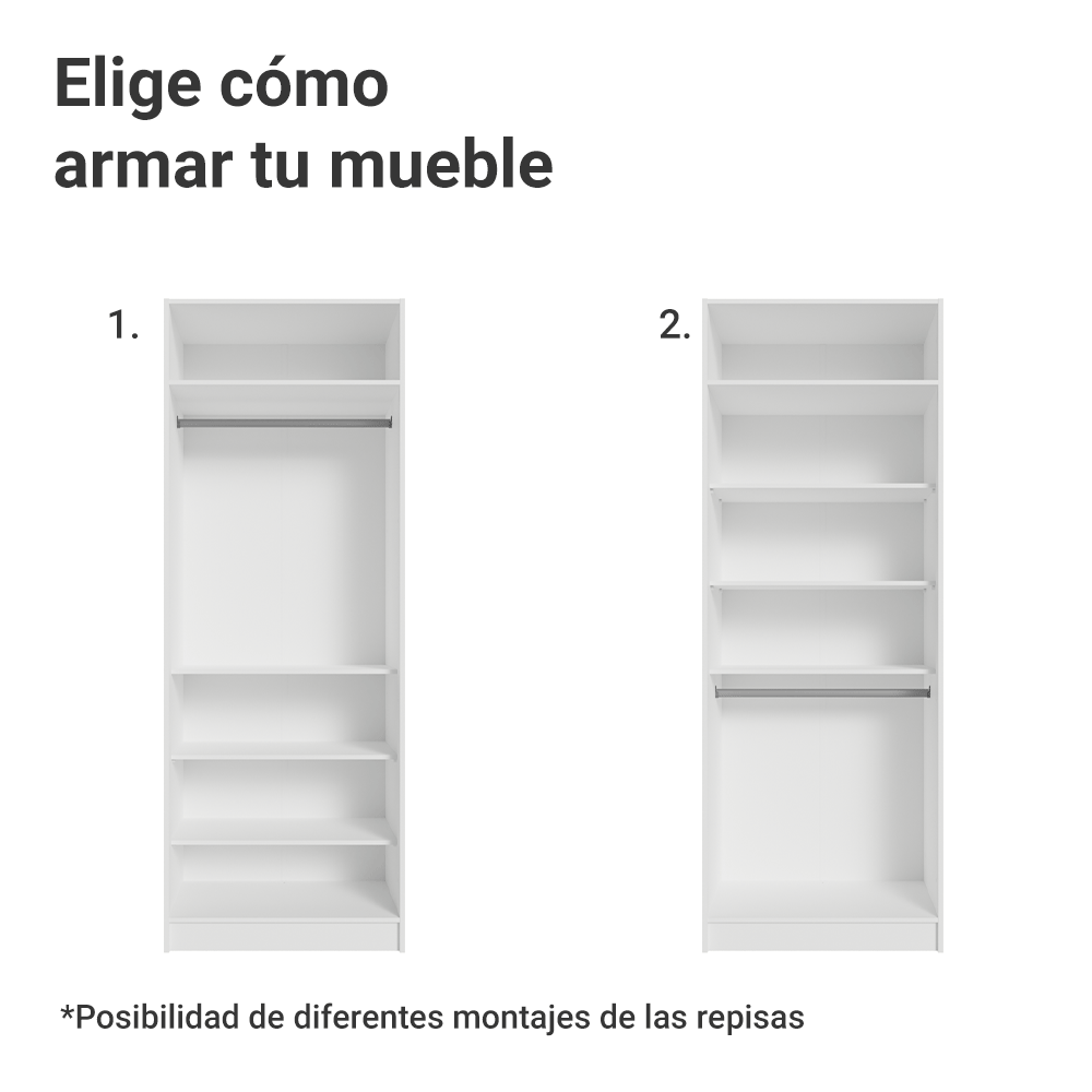 Placard Modular 2 Puertas con Espejo 4 Repisas 1 Perchero Blanco Neo Madesa