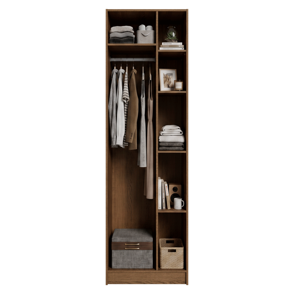 Placard Neo 65 cm 1 Puerta Batientes con Patas Modular 5 Nichos Marrón/Crema Madesa