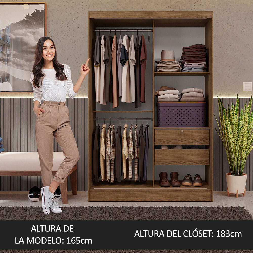 Placard Soltero 2 Puertas Corredizas con Espejos Marrón Max