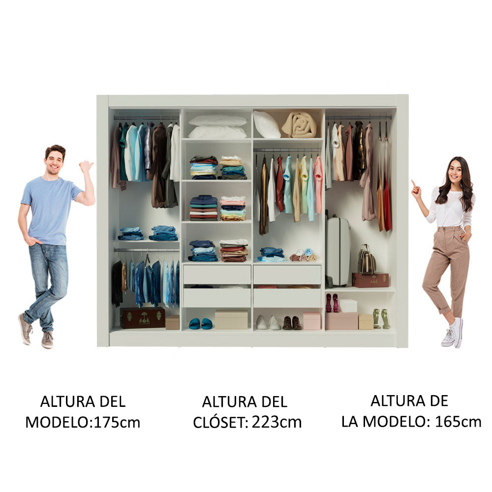 Placard Ropero Matrimonial Madesa Alabama 4 Puertas Corredizas con Espejos Blanco