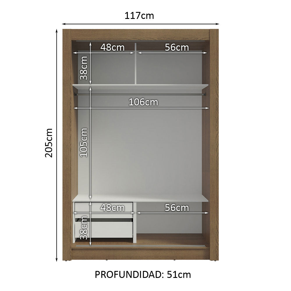 Placard Soltero 2 Puertas Corredizas 2 Cajones Marrón/Negro Vivare