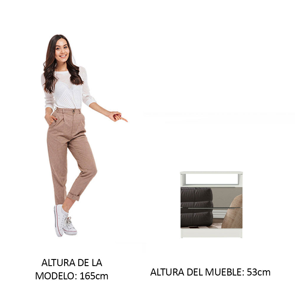 Mesa de Luz Madesa 3227 2 Cajones con Espejo Blanco