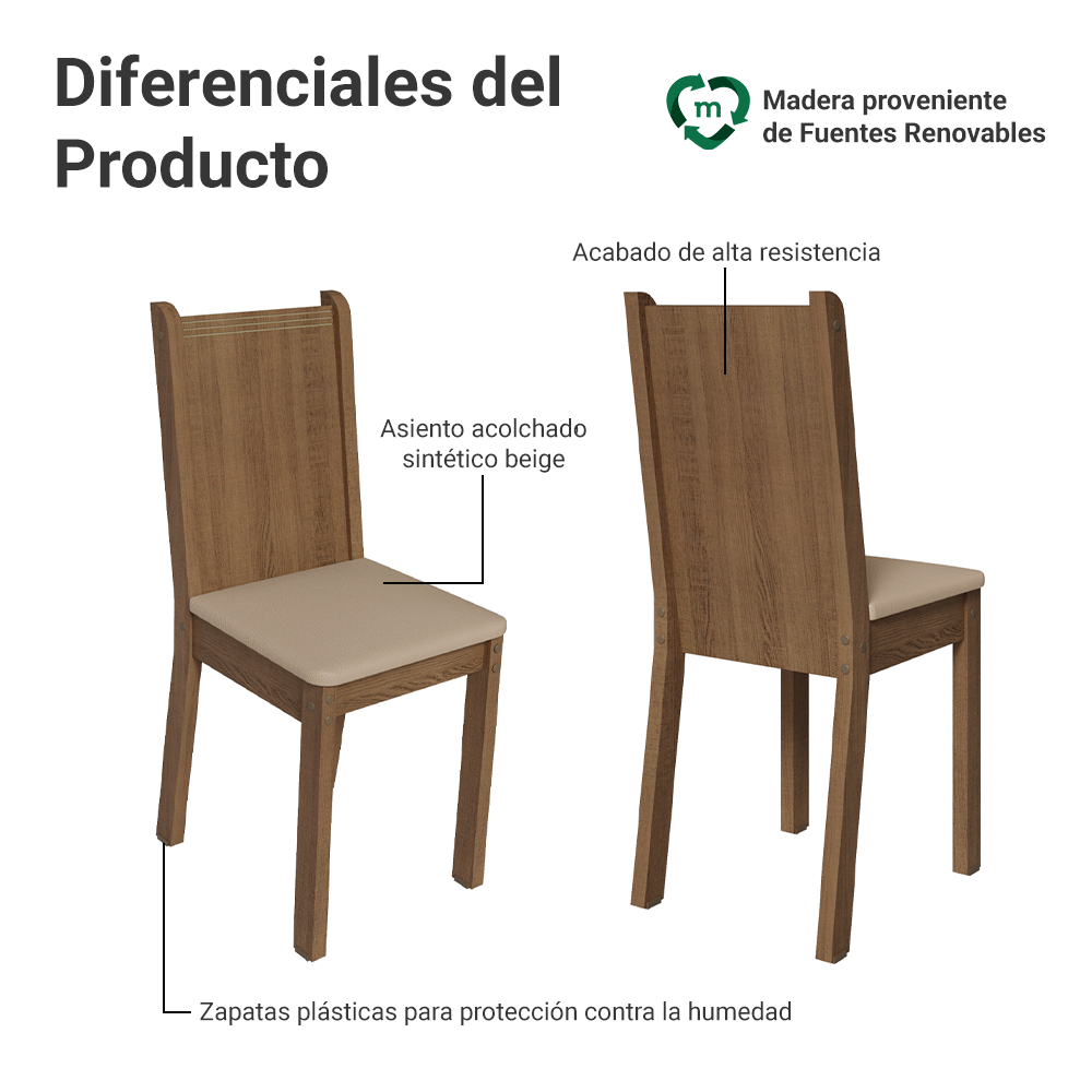 Kit 6 Sillas 4290 Marrón/Beige Sintético