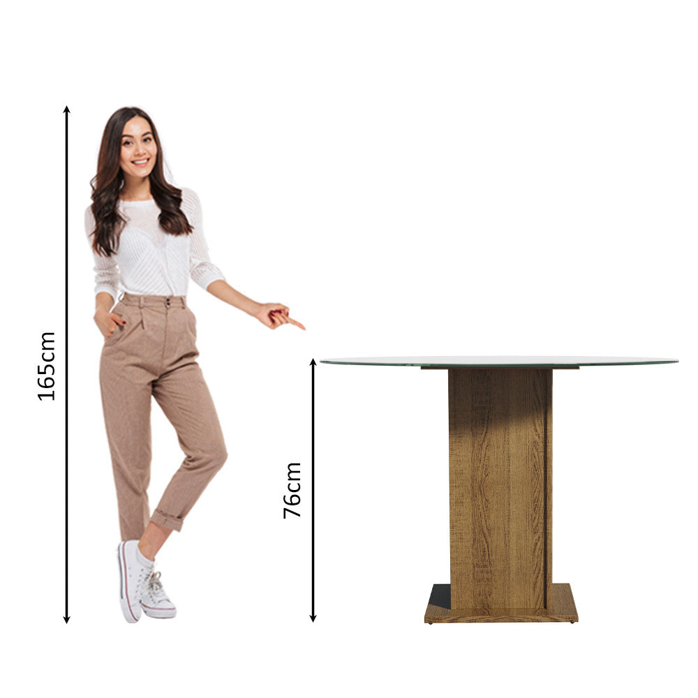 Mesa de Comedor Circular con Tapa de Vidrio 5325 Marrón