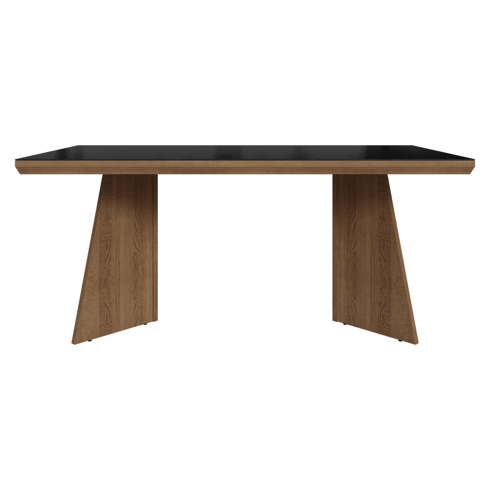 Mesa de Comedor Rectangular Tapa con Borde Biselado y Vidrio Sobrepuesto Marrón/Negro 5389 Madesa