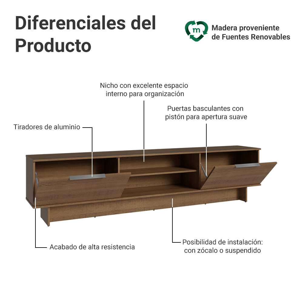 Rack para TV hasta 80 Pulgadas 218 cm 2 Puertas Marrón Stella Madesa