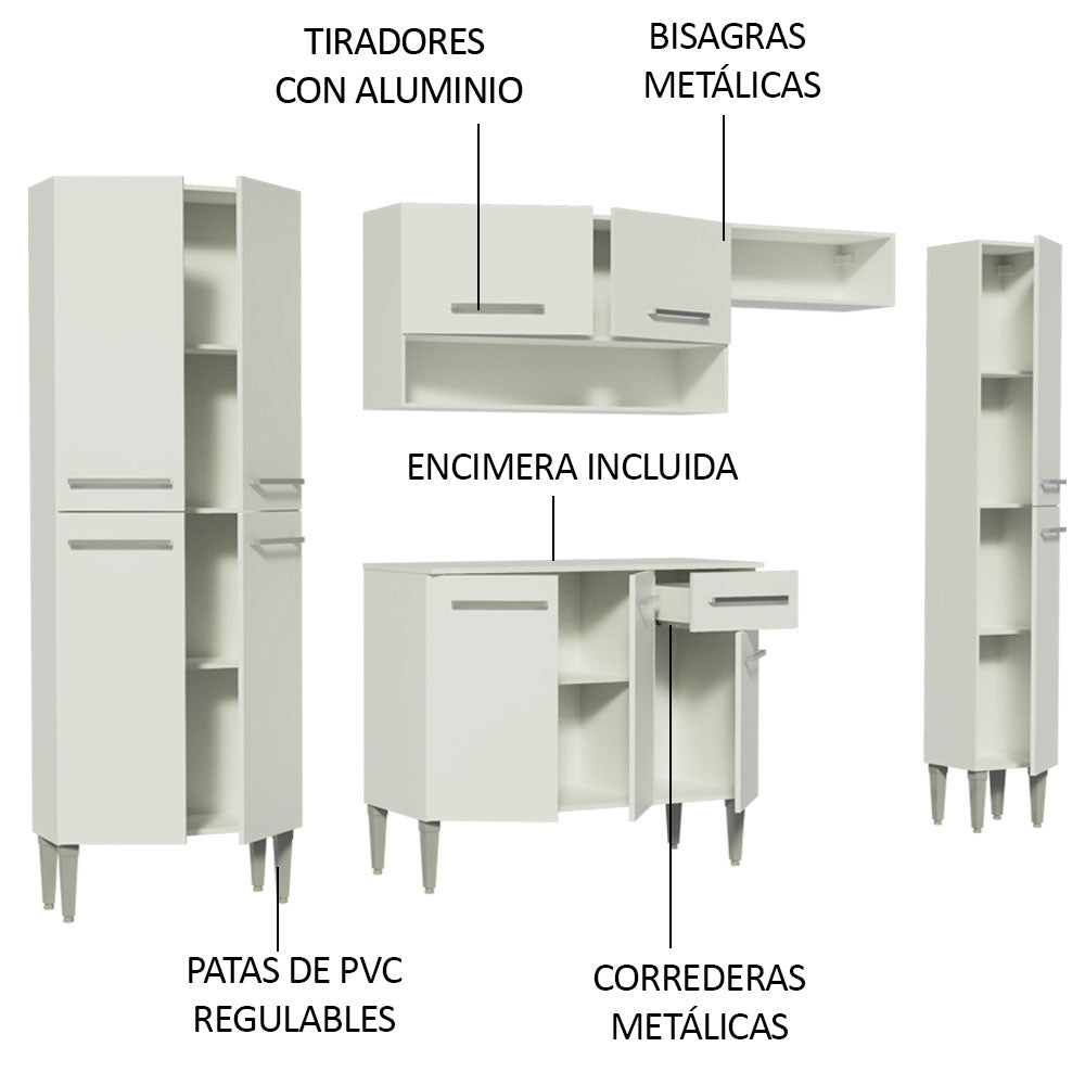 Combo Completo de Cocina 261cm Blanco Emilly Hit Madesa