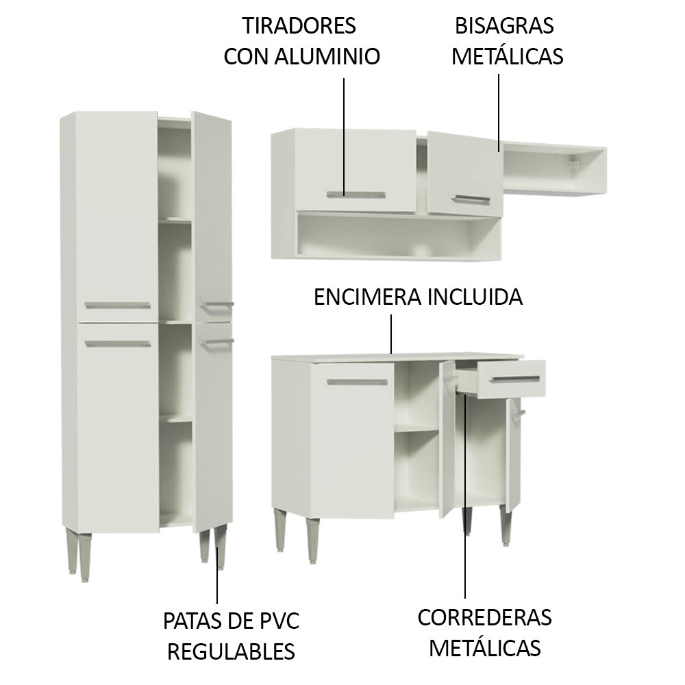 Combo completo de Cocina 229 cm 1 Cajón 9 Puertas Emilly Blanco