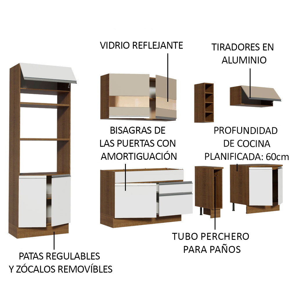 Combo Completo de Cocina 290cm Marrón/Blanco/Crema Vicenza Madesa