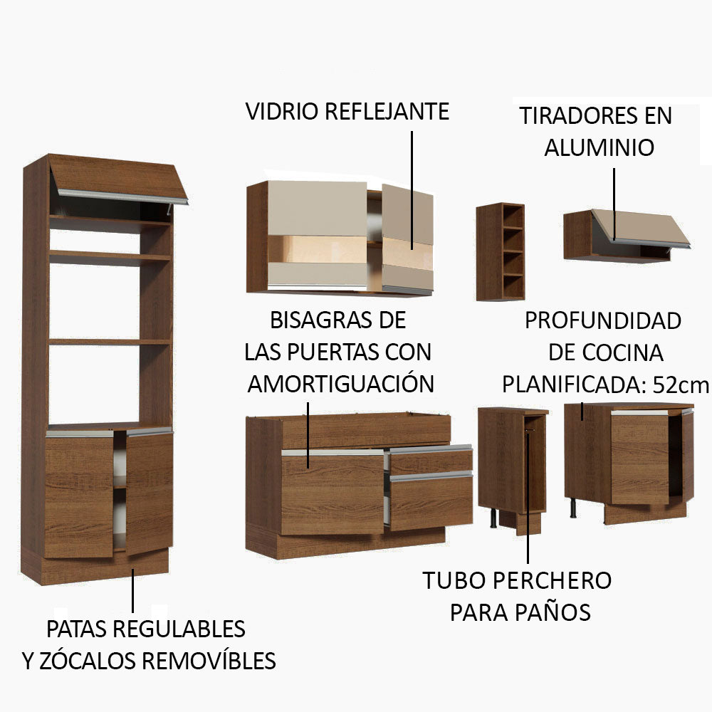 Combo Completo de Cocina 290cm Marrón/Crema Vicenza Madesa