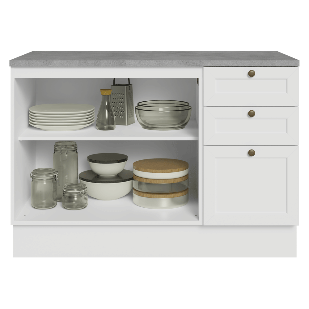 Bajo Mesada Cocina 120 x 60 cm 2 Puertas 3 Cajones (con Mesada) Blanco Vik Madesa