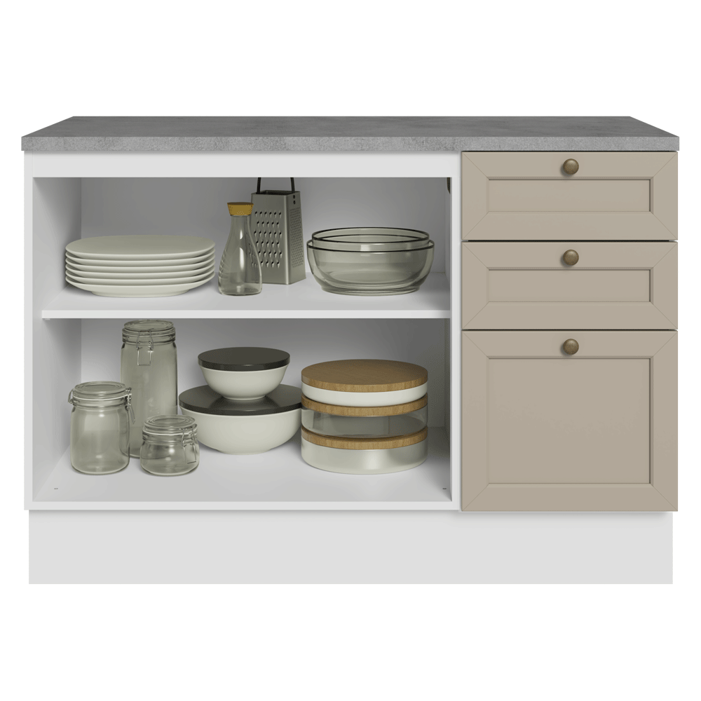 Bajo Mesada Cocina 120 x 60 cm 2 Puertas 3 Cajones (Con Mesada) Blanco/Crema Vik Madesa