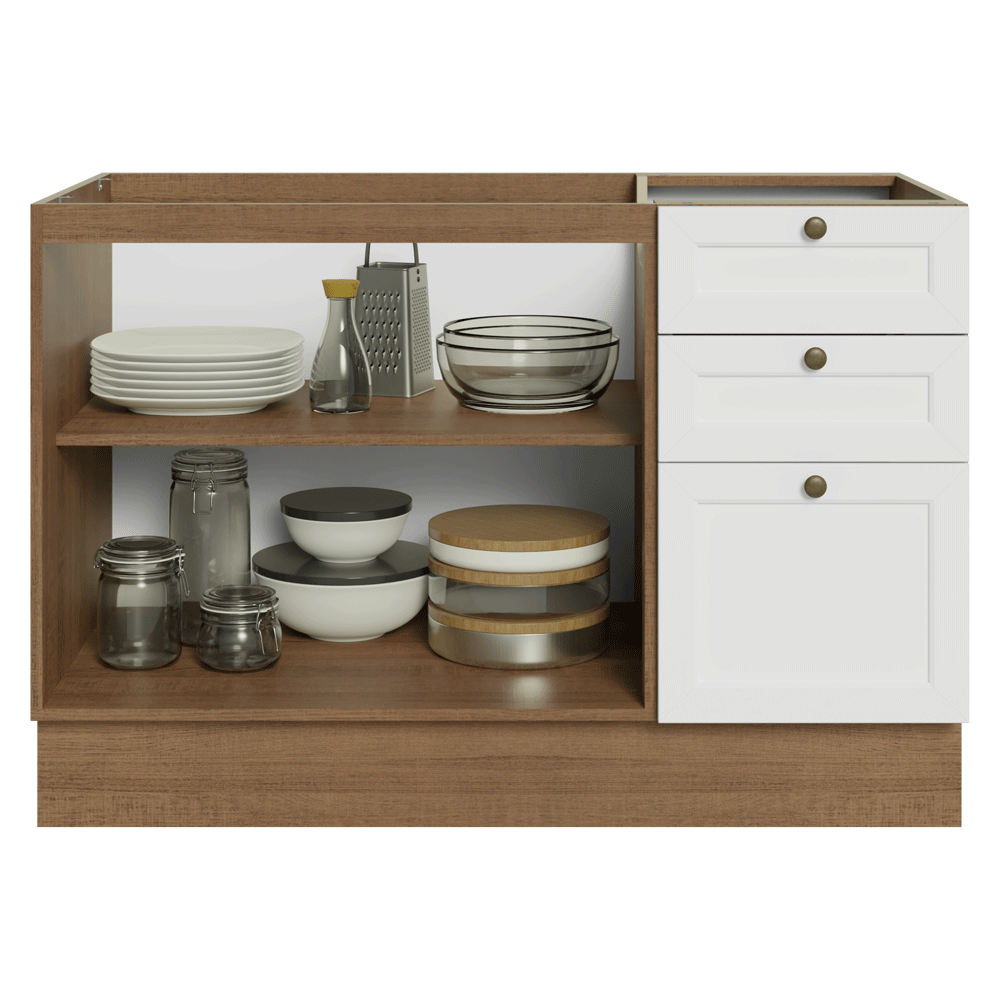 Bajo Mesada Cocina 120 x 60 cm 2 Puertas 3 Cajones (Sin Mesada) Marrón/Blanco Vik Madesa