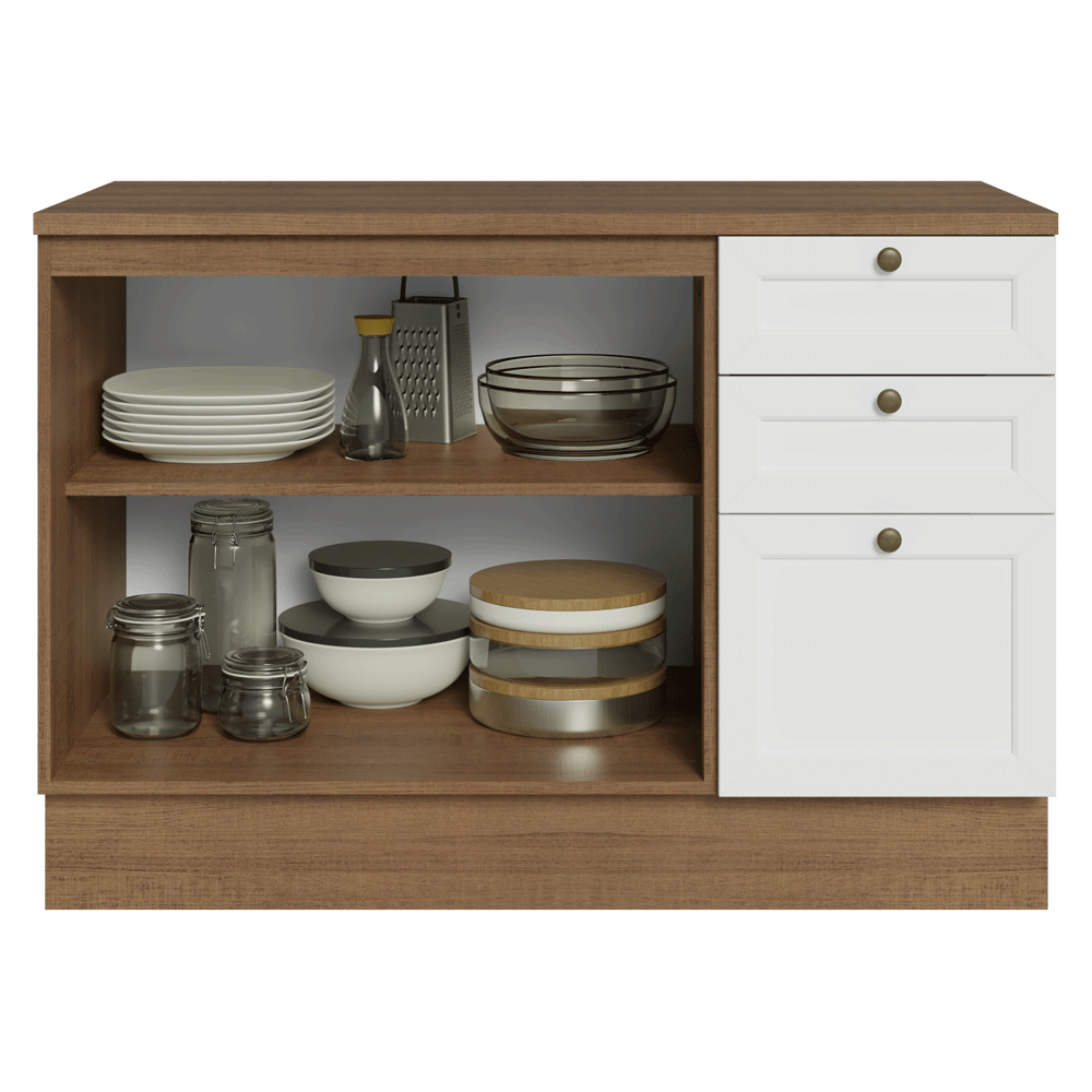 Bajo Mesada Cocina 120 x 60 cm 2 Puertas 3 Cajones (con Mesada) Marrón/Blanco Vik Madesa