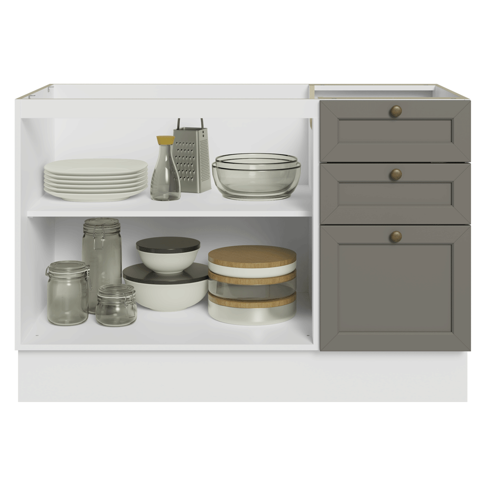 Bajo Mesada Cocina 120 x 60 cm 2 Puertas 3 Cajones (Sin Mesada) Blanco/Gris Vik Madesa