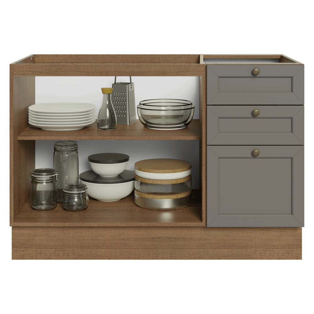 Bajo Mesada Cocina 120 x 60 cm 2 Puertas 3 Cajones (Sin Mesada) Marrón/Gris Vik Madesa