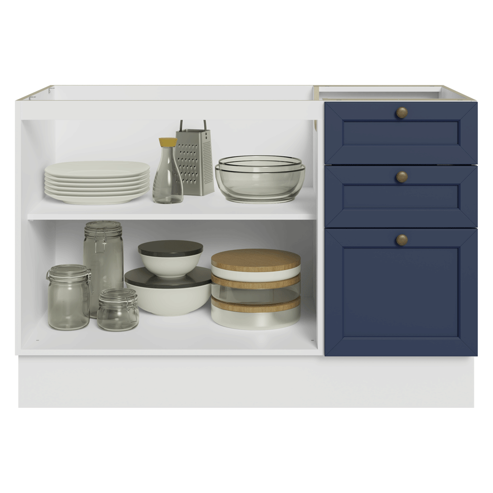Bajo Mesada Cocina 120 x 60 cm 2 Puertas 3 Cajones (Sin Mesada) Blanco/Azul Vik Madesa