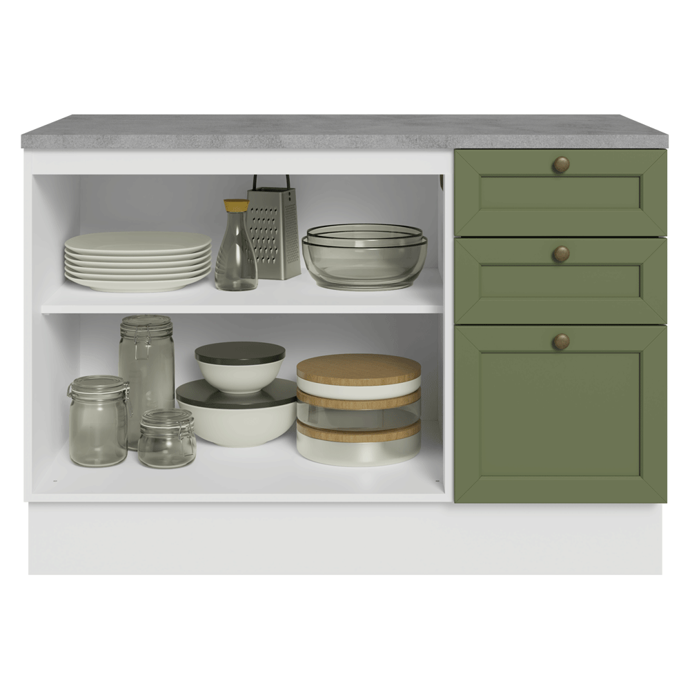 Bajo Mesada Cocina 120 x 60 cm 2 Puertas 3 Cajones (con Mesada) Blanco/Verde Vik Madesa
