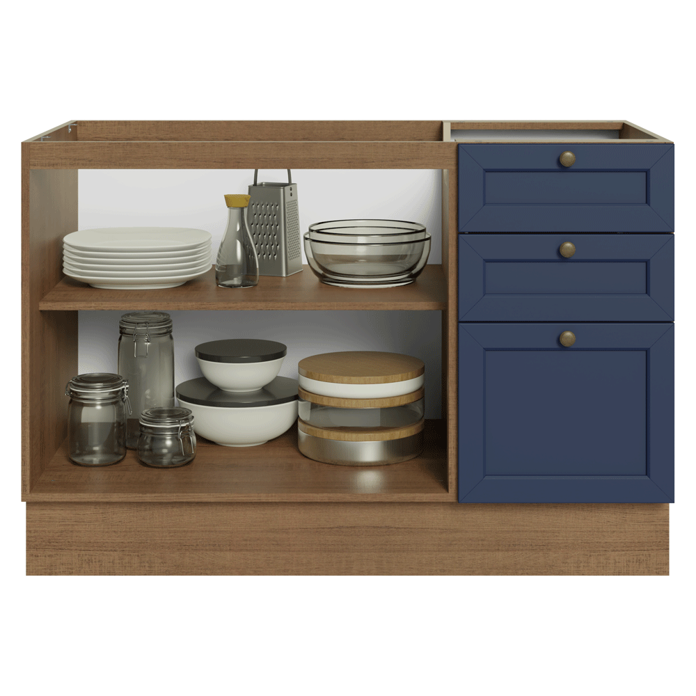 Bajo Mesada Cocina 120 x 60 cm 2 Puertas 3 Cajones (Sin Mesada) Marrón/Azul Vik Madesa