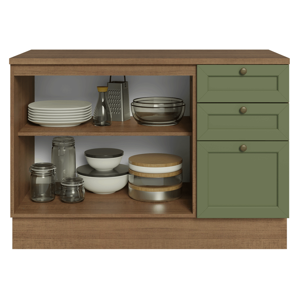 Bajo Mesada Cocina 120 x 60 cm 2 Puertas 3 Cajones (con Mesada) Marrón/Verde Vik Madesa