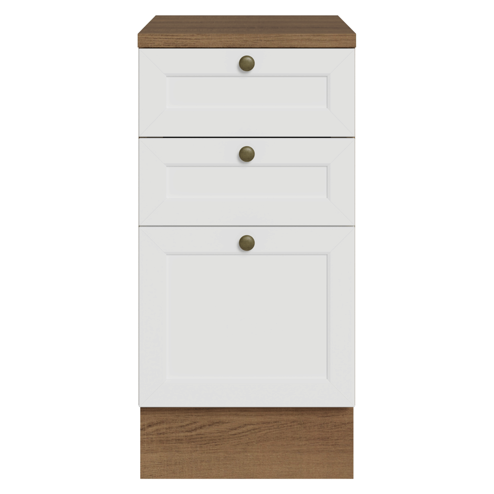 Bajo Mesada de Cocina 40 x 60 cm 3 Cajones (con Mesada) Marrón/Blanco Vik Madesa