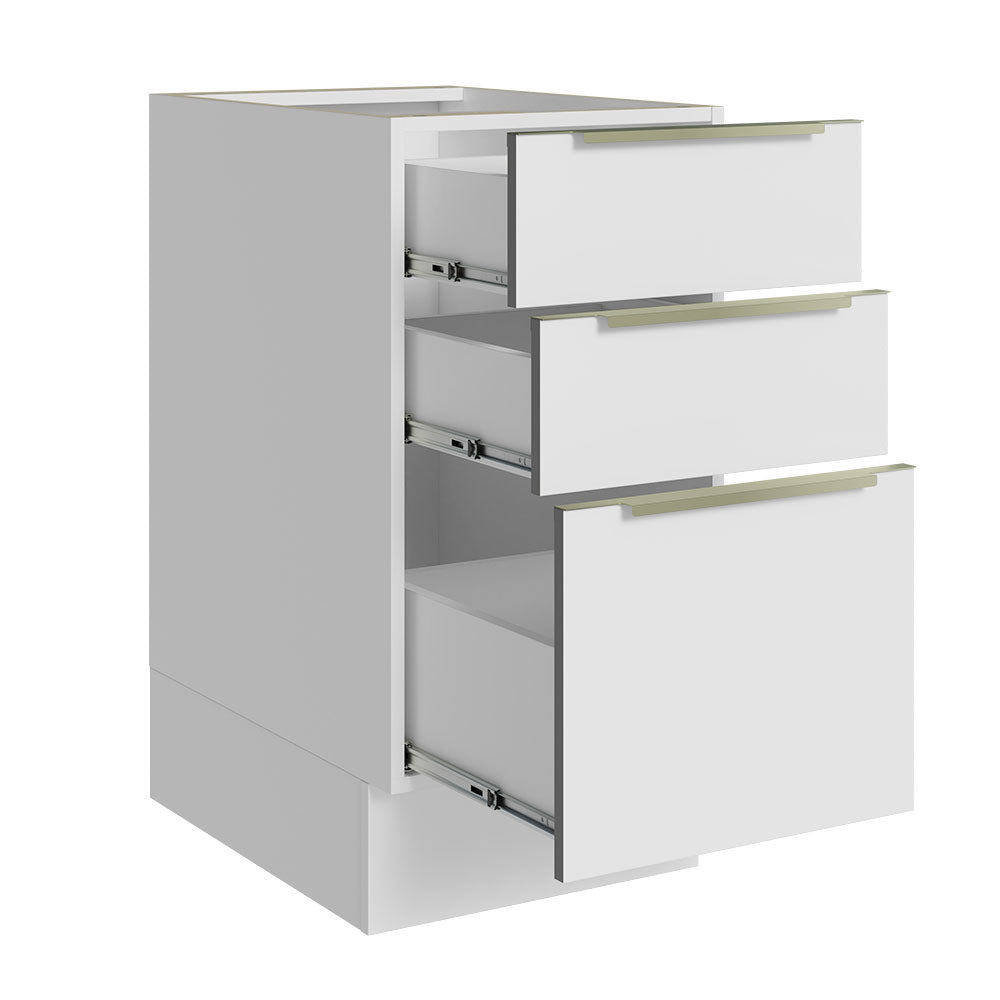 Bajo Mesada Lux 40 cm X 60cm 3 Cajones (Sin Mesada) Blanco/Blanco Aterciopelado Madesa