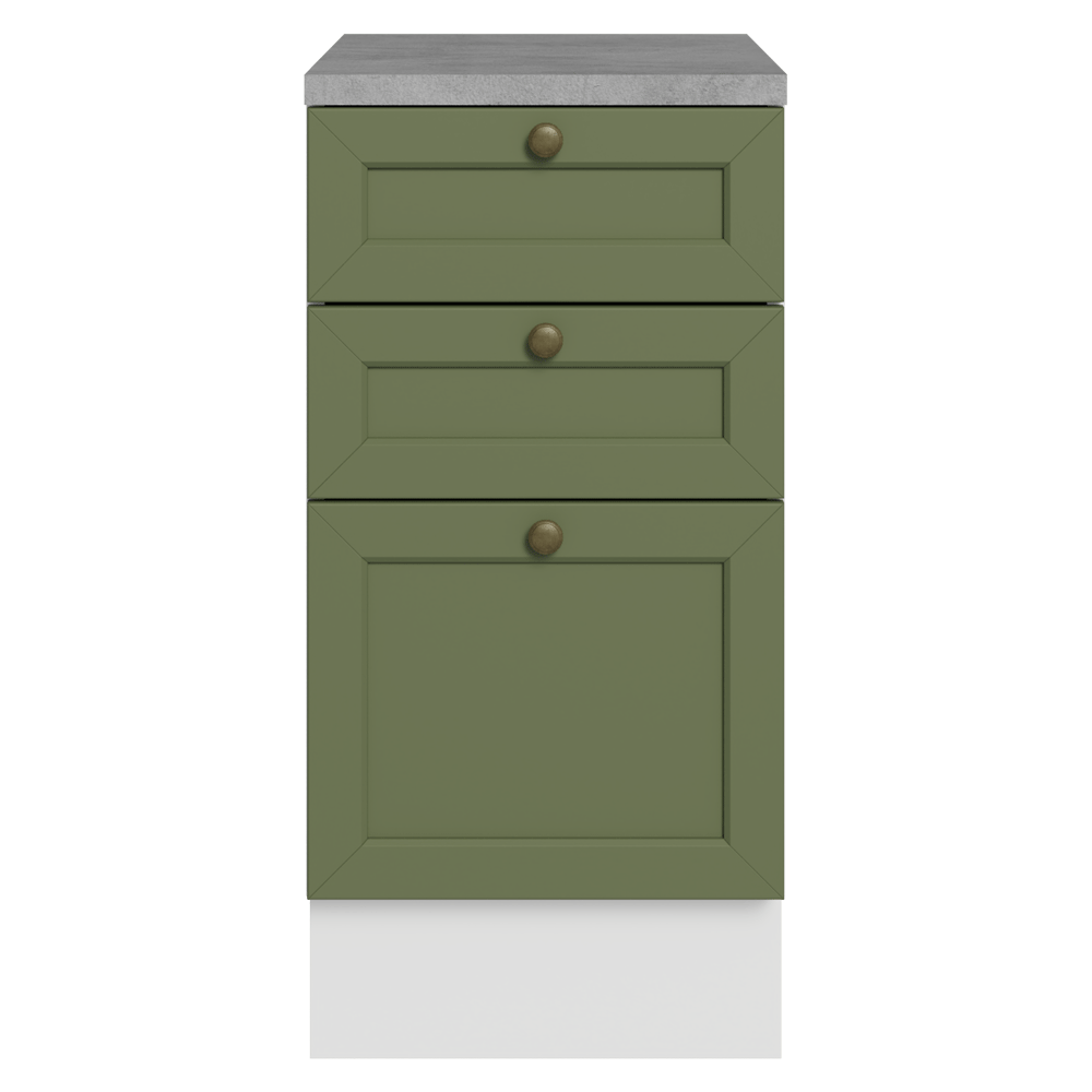 Bajo Mesada de Cocina 40 x 60 cm 3 Cajones (con Mesada) Blanco/Verde Vik Madesa